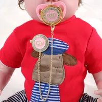 Pacifier Crown Luxury Gold Pacifier Clips Bling For Newborn Babies Alphabet Infant Pacifier Letter Unique Baby Shower chupetes 2