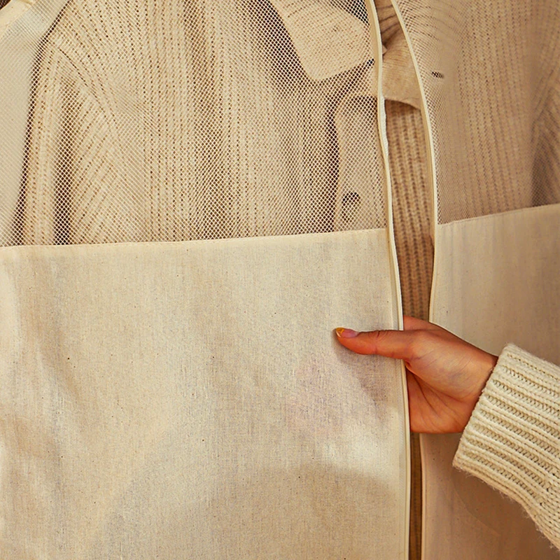 Luxury Thickened Cotton Linen Breathable Clothing Dust Cover Wardrobe Hanging Storage Bag Suit Coat Dress Dustproof Garment Bag 2