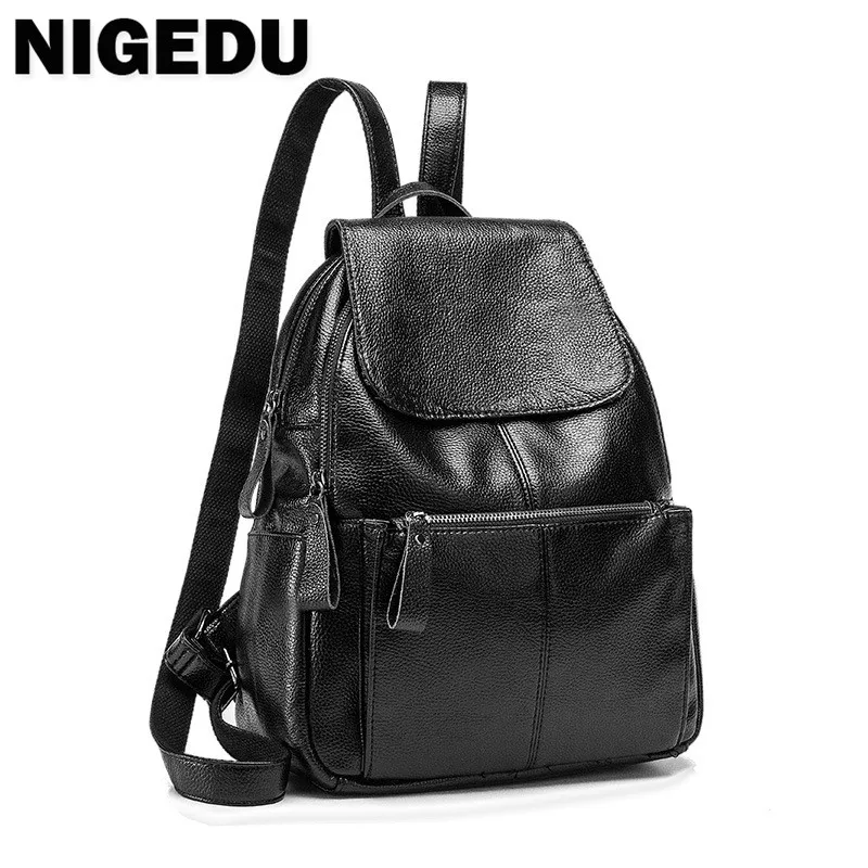 NIGEDU100GenuineleatherWomenBackpackwithzippersbigcapacity