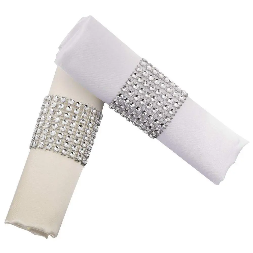 Napkin Rings Rhinestone Napkin Rings Adornment For Wedding Party (100 PCS, Silver)