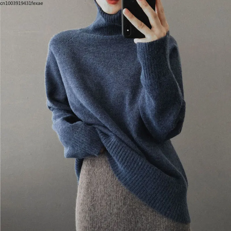 

Top Cashmere Autumn Winter Thick Sweater Pullover Women Long Sleeve Over High-Neck Basic Chic Knit Sweater Tops Turtleneck