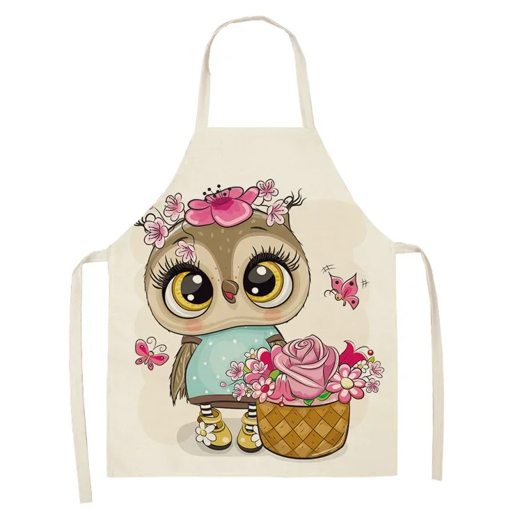 

New Cartoon Owl Linen Apron Children's Parent child Apron Household Sleeveless Cooking Baking Apron Cleaning Tool Tablier фартук