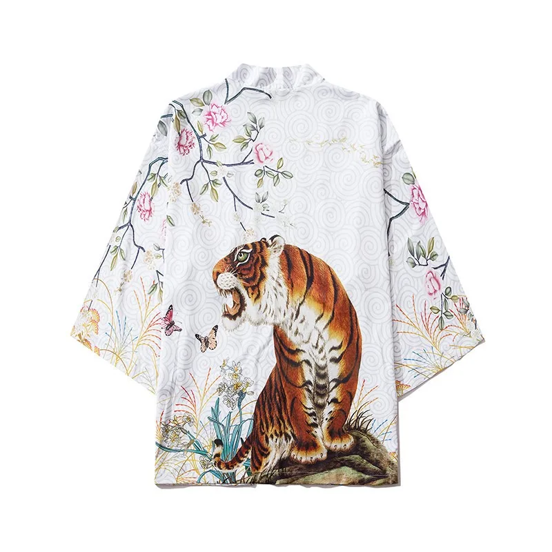 

Traditional Samurai Kimono Men Japanese Tiger Print Cosplay Haori Female Cardigan Yukata Hawaiian Shirt Summer Robe Elegant