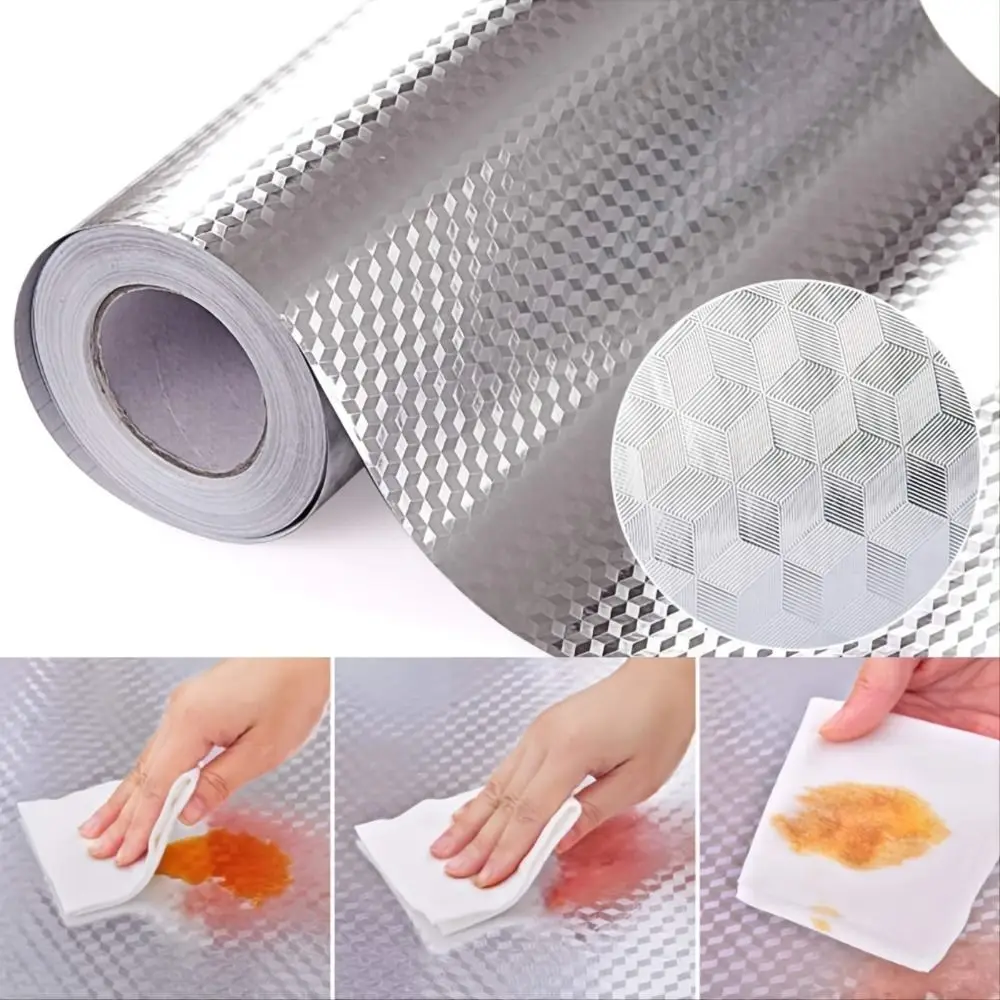 40x300cm Aluminum Foil Oil-proof Wallpaper Self Adhesive Anti Fouling Kitchen Sticker High Temperature Waterproof
