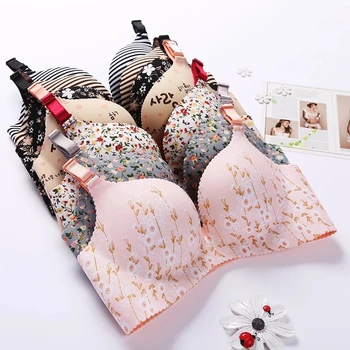 Women Lingerie Seamless Adjustable Bra Sexy Comfortable Nylon Flower Print One-Piece Underwear 1Pcs Breathable 1