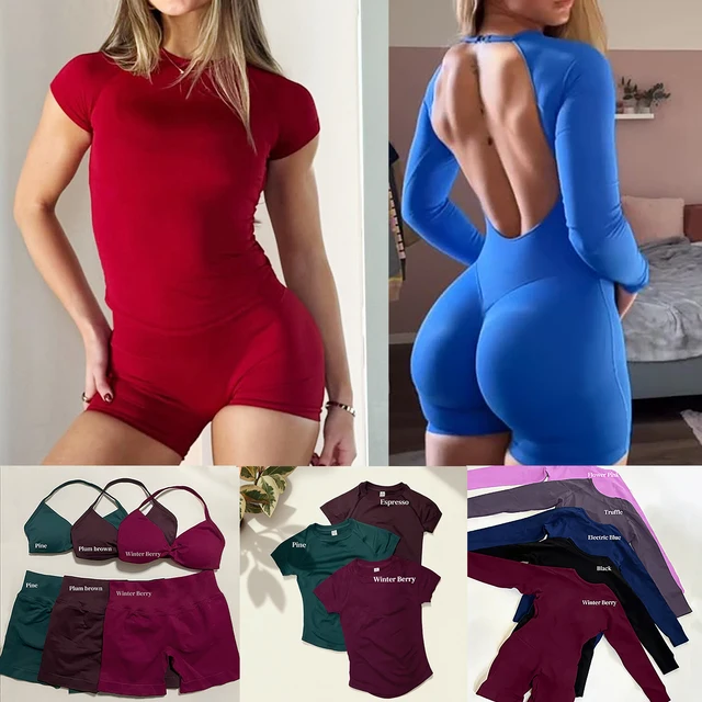 Ensemble de sport DF pour femme : Haut sans couture à manches courtes, short de sport froncé et body de sport à bretelles – Tenue d'entraînement 1
