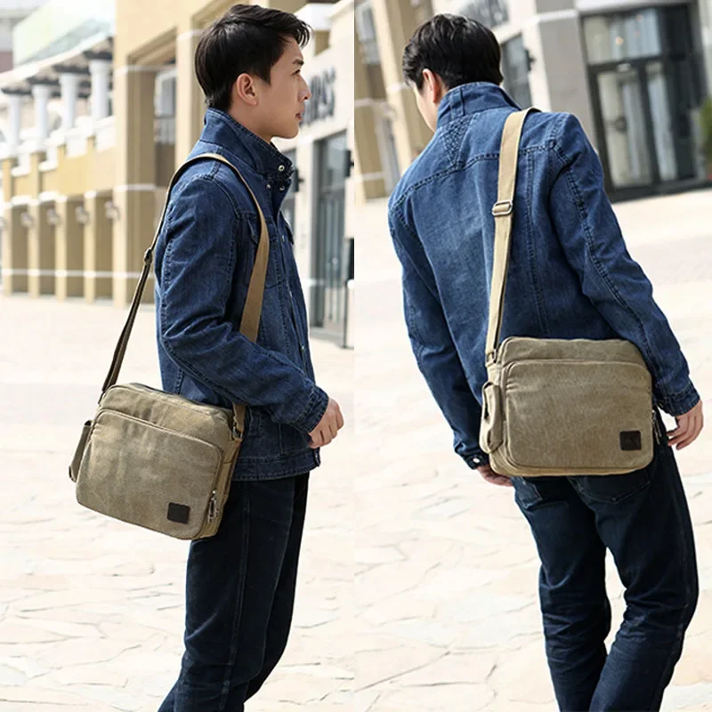 Customizable Fashionable Canvas Men's Bag Multi functional Shoulder Bag Men's Casual Large Capacity Crossbody