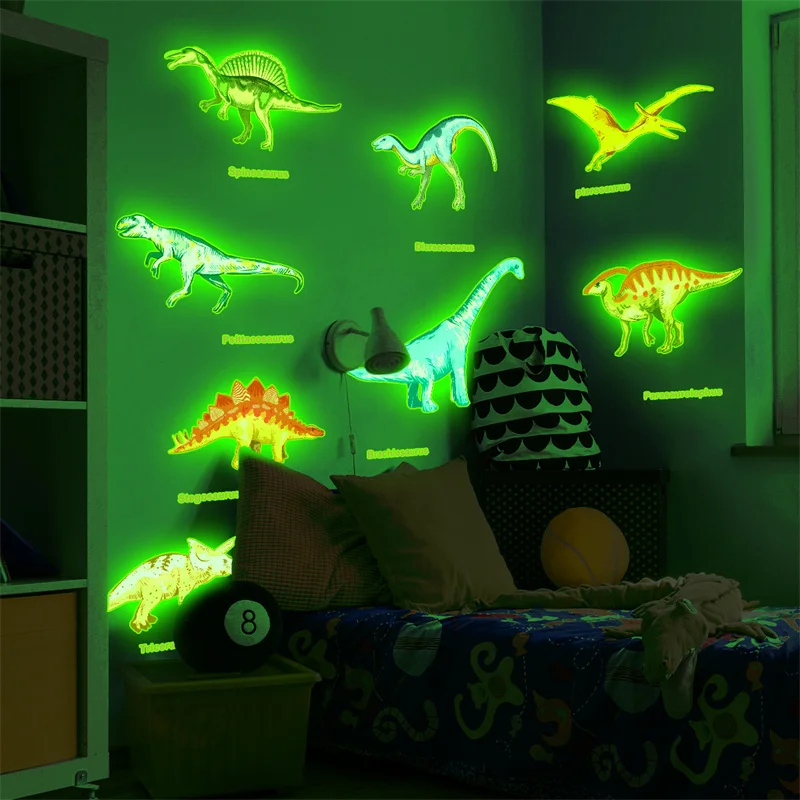 Dinosaur Wall Decals for Kids Room Glow in Dark Removable Glowing Luminous Stickers