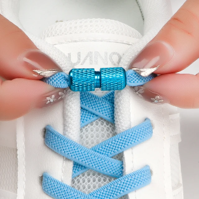 1 Pair Elastic Shoelaces Without Ties Flat Shoe Laces Round Metal Capsules Lock Rubber Band Lazy Shoes Lace For Sneakers 2