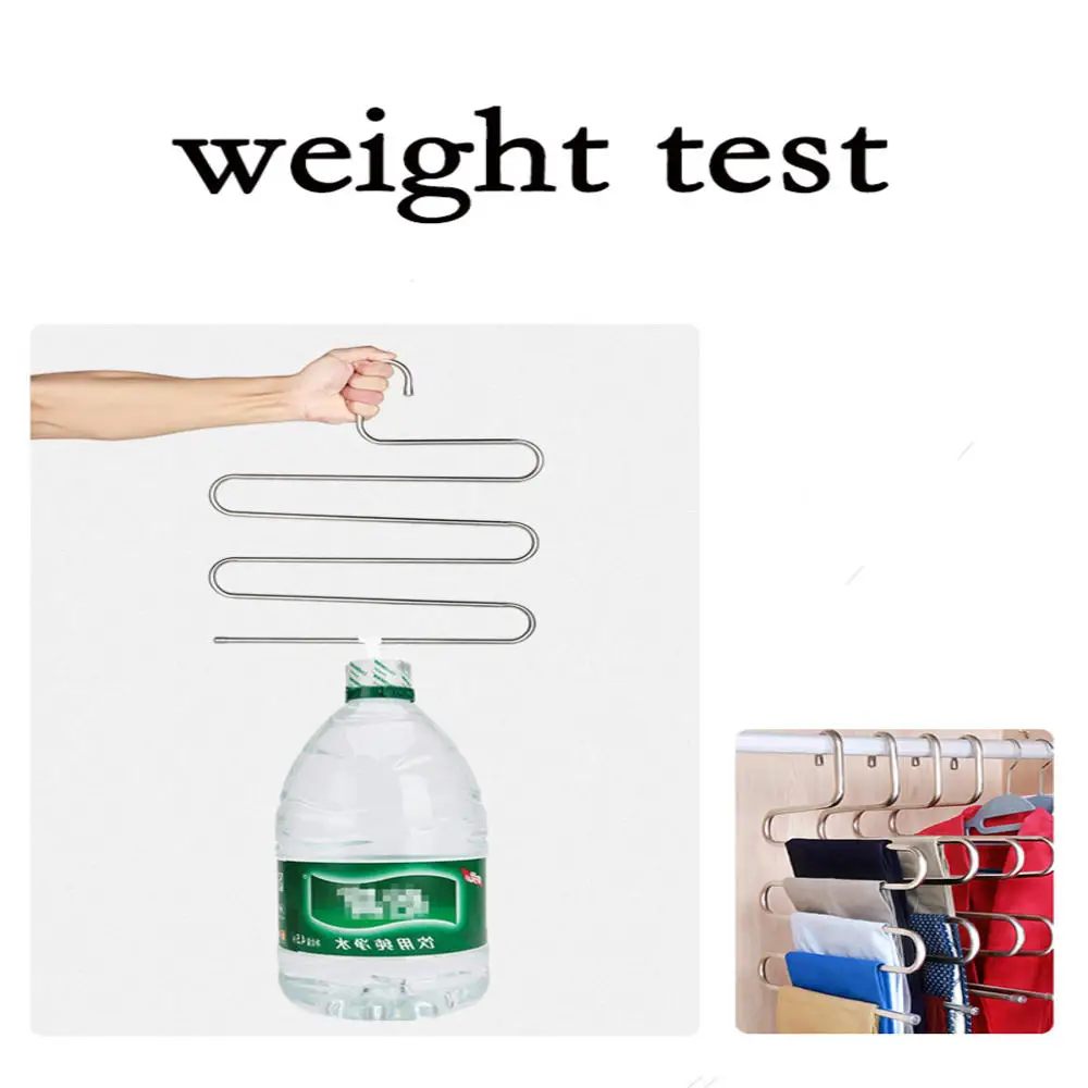 Clothes Hanger Pants Rack Clothes Rack Storage Hanger MultiFunctional Stainless Steel Trouser Hanger 5 Layers Pant Storage Cloth Rack S-type Non-slip Drying Rack Bathroom Organizer