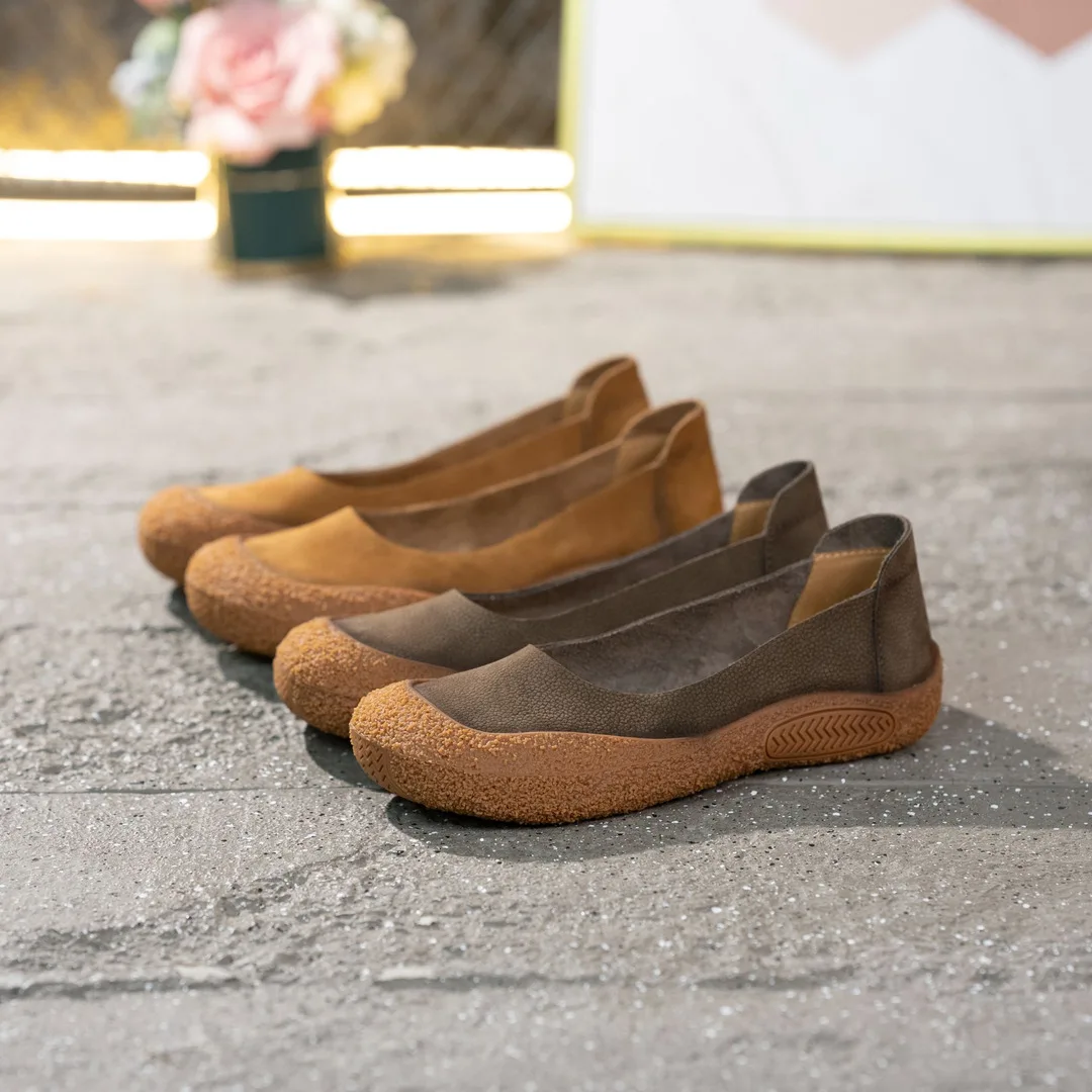 Careaymade 여성용 진짜 가죽 신발, 넓은 앞코, 계절용 소가죽, 레트로 캐주얼, 편안한 소프트 솔, 소프트 탑