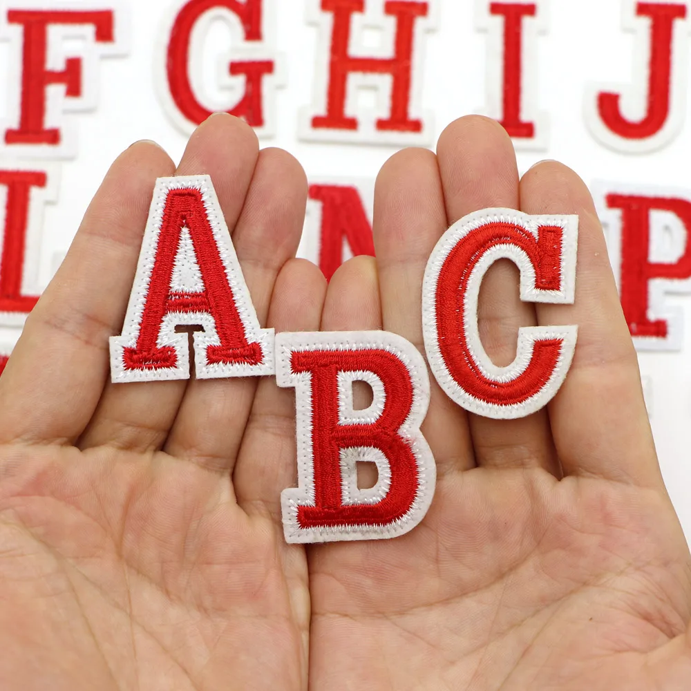 Iron on Patches Sew on Applique Patches Red Letter Alphabet Embroidered Diy Name Badge Decor Repair Patcch 1PC embroidered patches heat transfer stickers clothing patches