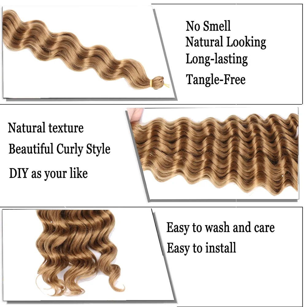Synthetic Deep Wave Bulk Hair For Braiding 22Inch Curly Ombre Brown Blonde Daily Extensions No Weft Faux Braiding Hair For Women