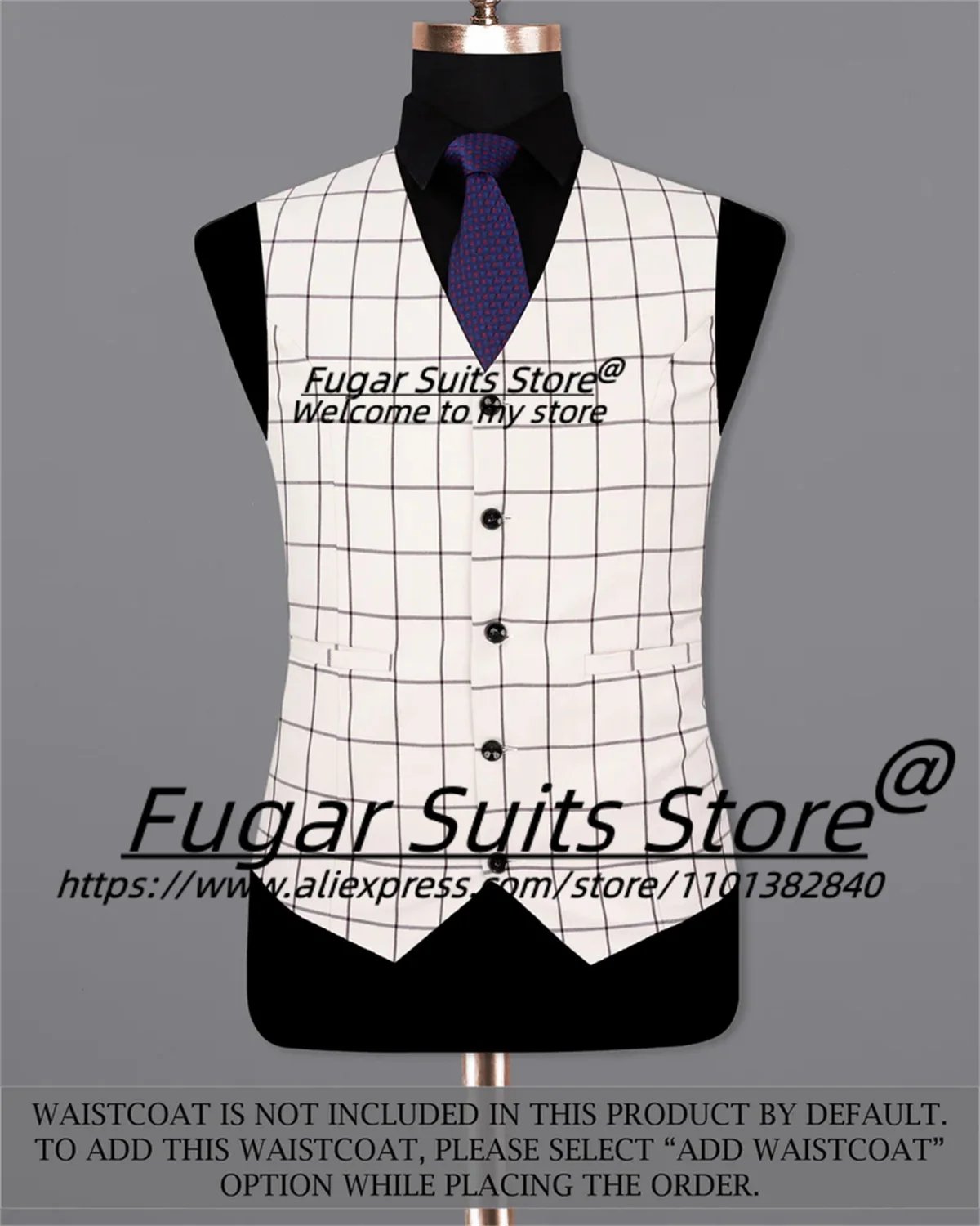 White Plaid Formal Men Suits Slim Fit Notched Lapel Groom Prom Tuxedos 3 Pieces Sets Business Male Blazers trajes para hombre