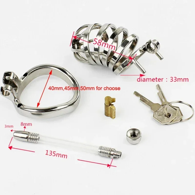 Metal Chastity Lock Cock Cage Penis Ring Anti-Cheating Male Chastity Belt with Catheter Adult Games Adult Sex Toy for Men Gay 18 For Penis Chastity Cage Chastity Lock Sex Toy Chastity Cage Accessory