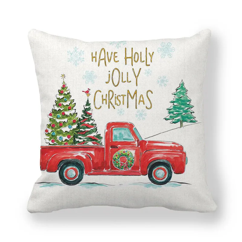 Merry Christmas Decorative Pillowcase Red Car Xmas Tree Santa Claus Waist Cushion Cover Home Sofa Chair Square Pillow Case Decor
