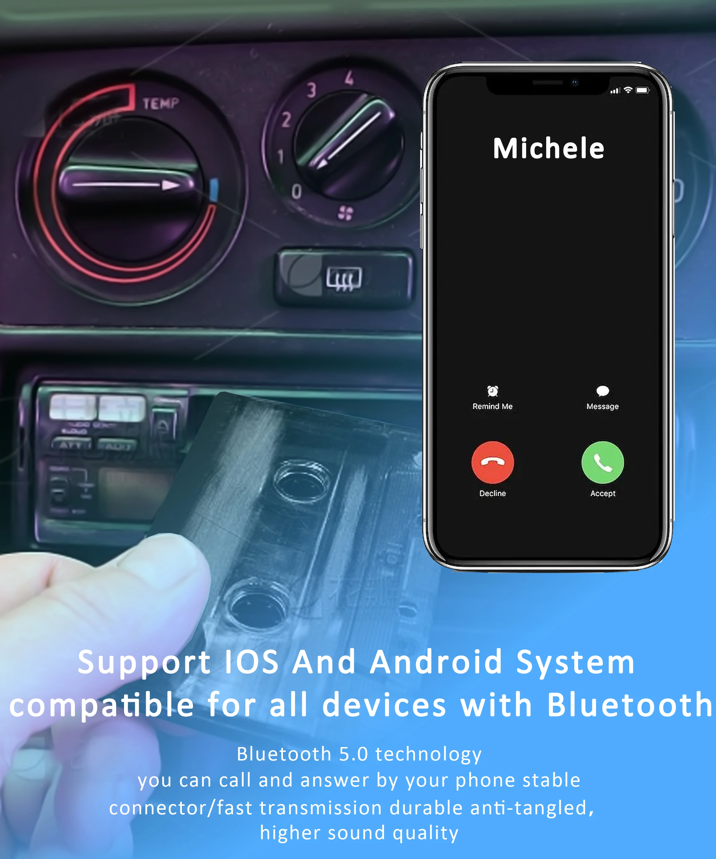 Bluetooth 5.0 Car Audio Stereo Cassete Veículo Tape Converter Trabalhar Enquanto o Carregamento Suporte tf Card Novo 2024 - Image 2