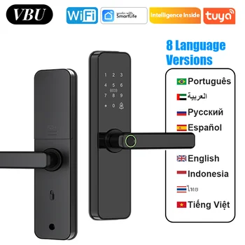 Tuya Wifi Electronic Smart Door Lock with Biometric Fingerprint/IC Card/Password/Key Unlock/Remote Control/USB Emergency Charge 1