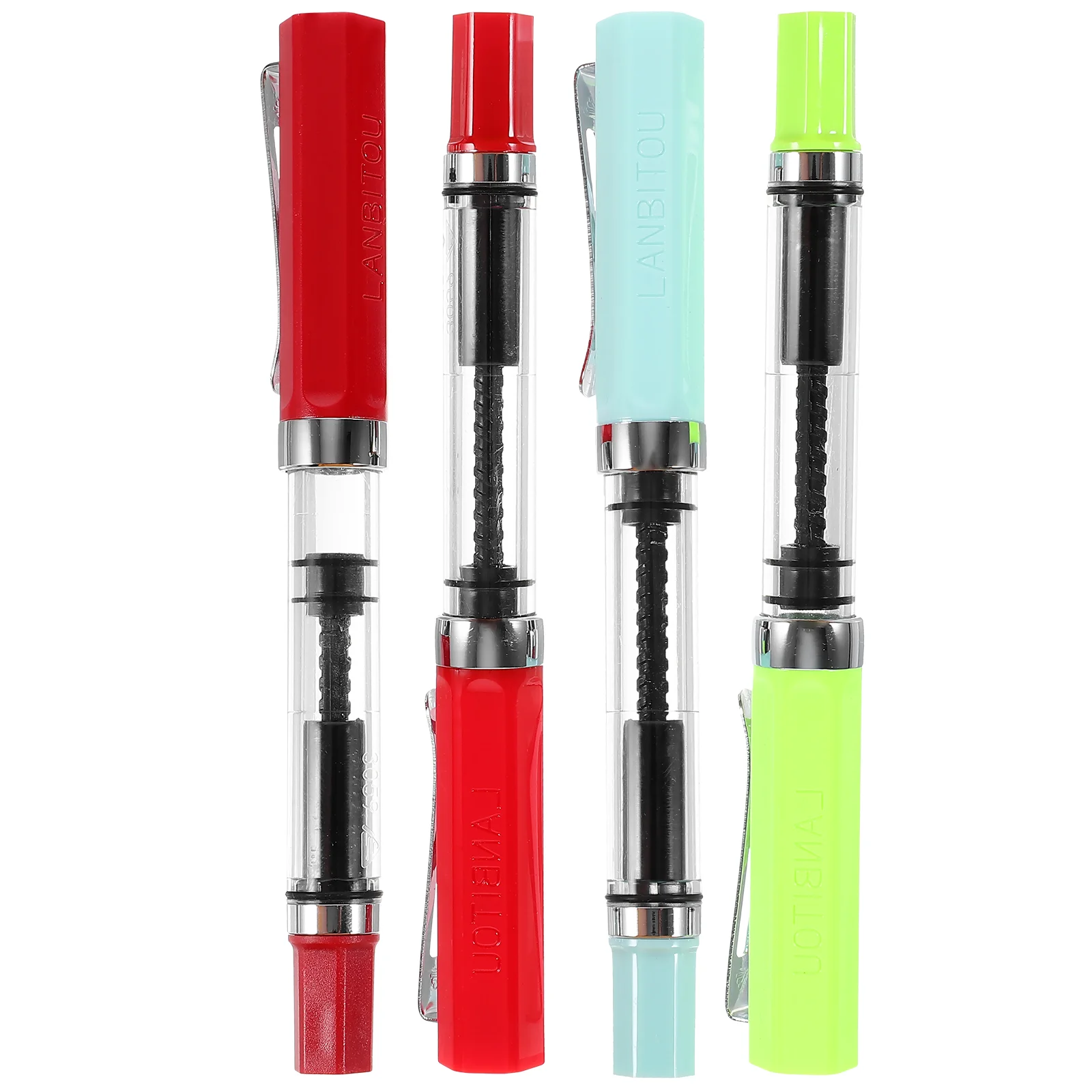 

4Pcs Piston Fountain Pens Fine 05mm Transparent Large Capacity Writing Pen