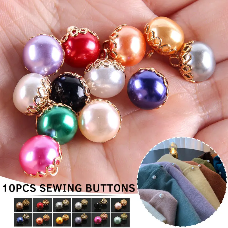 

10pcs High End Pearl Button Round Metal Women's Clothing Decorative Colourful Pearl Buttons Diy Sewing Accessories Needlework