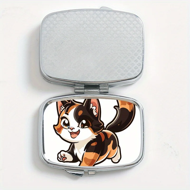 Cute Cat Pattern Metal Pill Box with 2 Compartments, Suitable for Travel, Portable Mini Pill Box for Storing Medicines, Vitamins