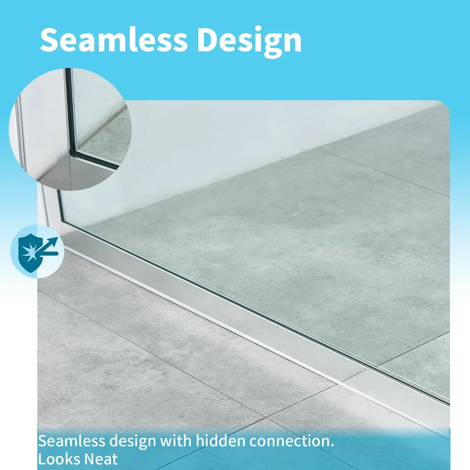 Shower Screen 36 in. W x 80 in. H, Shower Panel 80 inches Tempered Glass 3/8 inch, Easy to clean Coating-Chrome-501