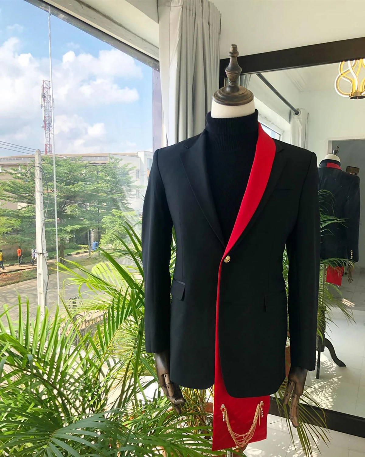 Men's Suit 2 Pieces Sequins Blazer Pants Red Peaked Lapel Single Breasted Tuxedo Wedding Groom Formal Tailored Costume Homme
