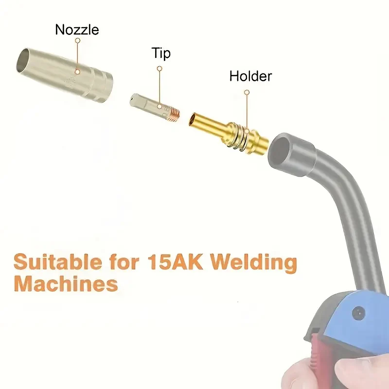 15Ak Mig Welding Machine Ceramic Nozzle 9-Piece Set New Coated Non-Stick Welding Slag Conductive Nozzle Gun Accessories High Temperature Resistant Protective Sleeve Protective