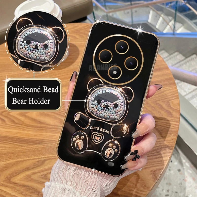 Reno12f الفاخرة الرمال المتحركة الدب حامل تصفيح الحال بالنسبة ممن لهم رينو 12f 12fs Reno12 F Fs 4g 5g حماية سيليكون حامل غطاء Reno12fs