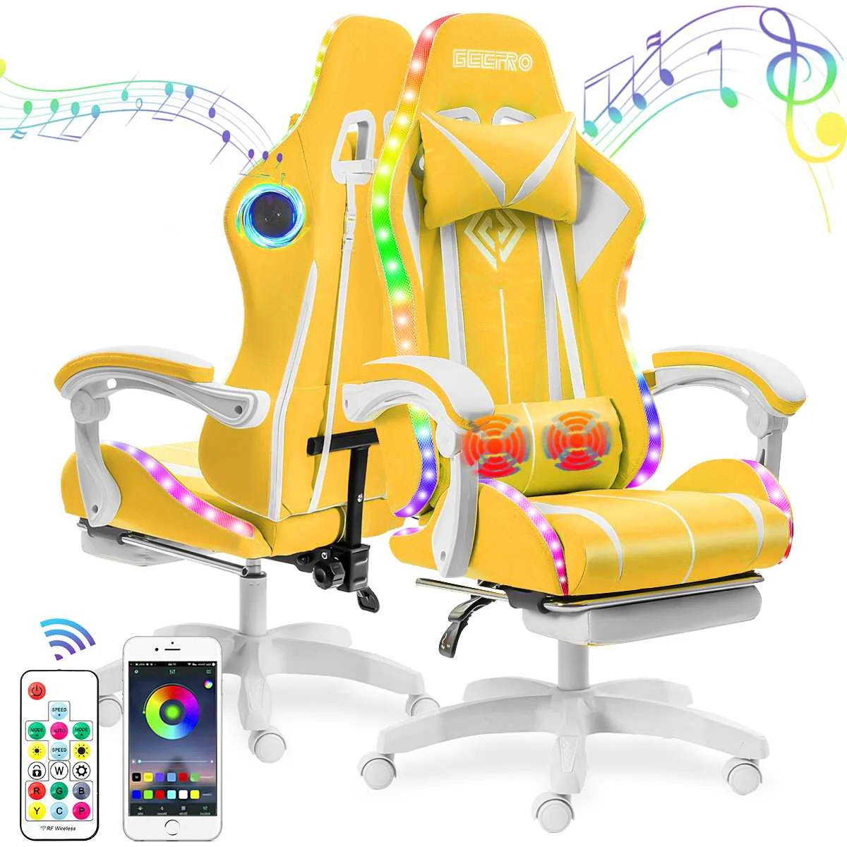 135 Degrees Gaming Chair RGB Light Office Chair Gamer Computer Chair Ergonomic Swivel 2 Point Massage Recliner Bluetooth Speaker 