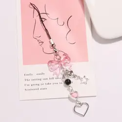 Elegant Bowknot Pearl Beaded Phone Charm Strap in Pink and Black (Style L)
