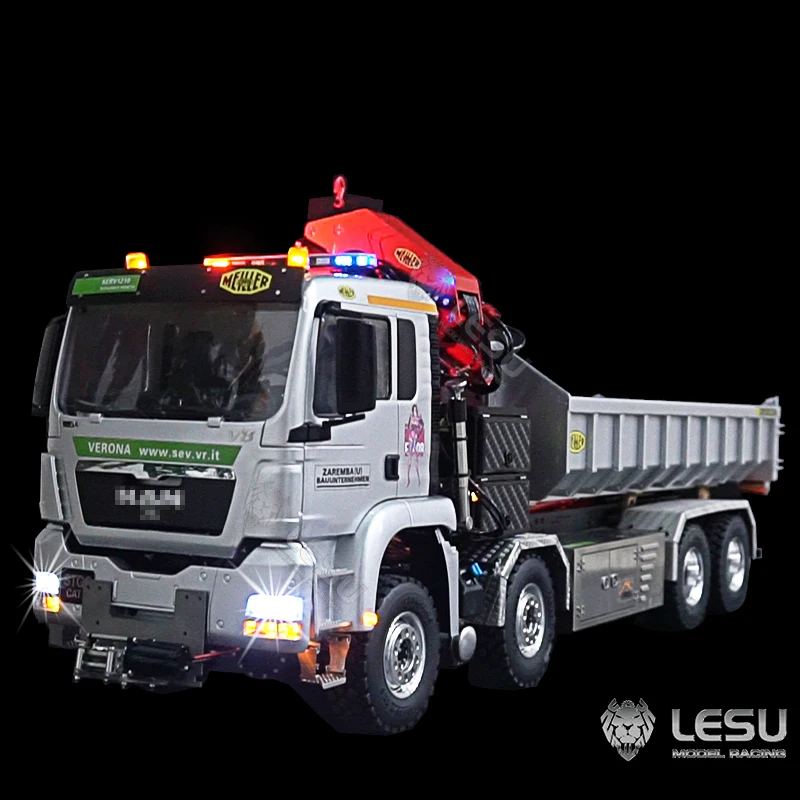 LESU 1/14 Simulation truck remote control model Metal toy hydraulic ro-ro truck crane full unloading paint 3