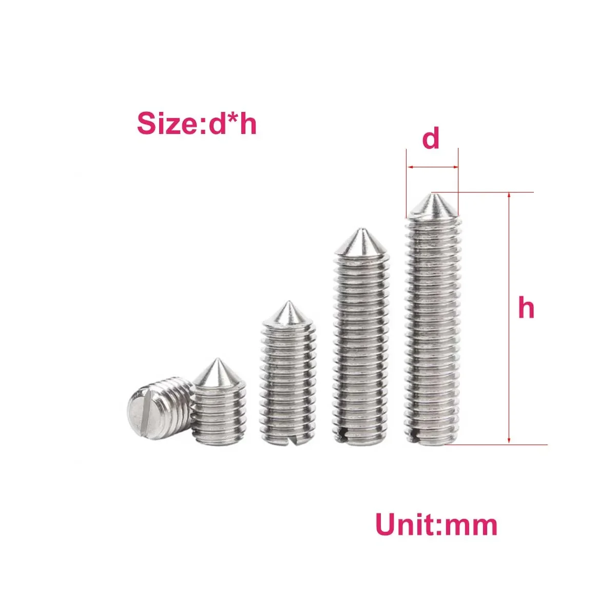 

304 Stainless Steel Pointed Locking Machine Screw/Straight Pointed Stop Screw Without Head Base Rice Top Thread