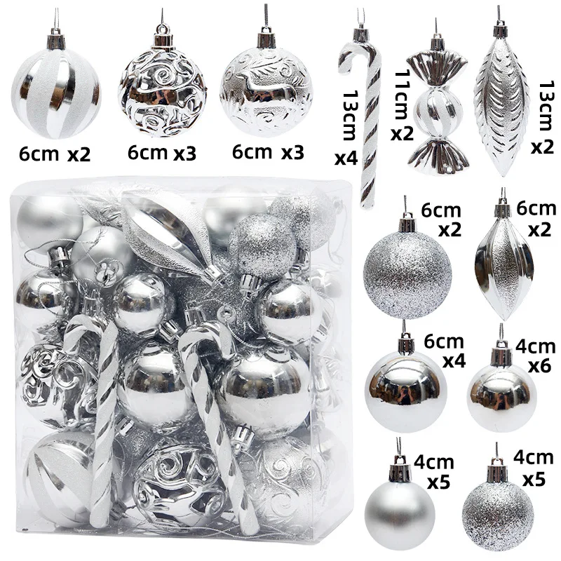 thumbnail image 1 of 29/36/40 piezas de bolas de Navidad plateadas y rojas para colgar en el árbol de Navidad, esferas navideñas doradas con formas especiales impresas, novedad de 2024, 1 of 5