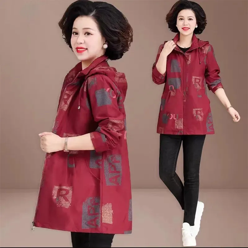 Fashion Autumn Coat Long Western Style Middleaged And Elderly Women Spring And Autumn Casual Windbreaker Thin Jacket Top Female