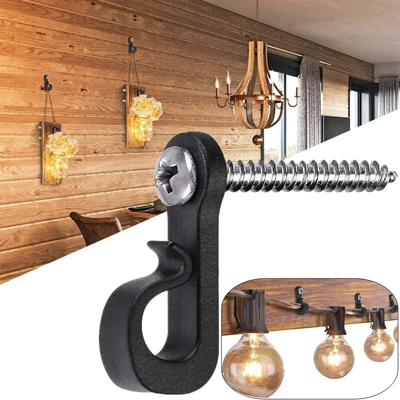 

1/10Pcs Q Hanger Hooks With Safety Buckle Windproof Ceiling Screw Metal Hooks For Hanging Plants Outdoor Wire String Lights Hang