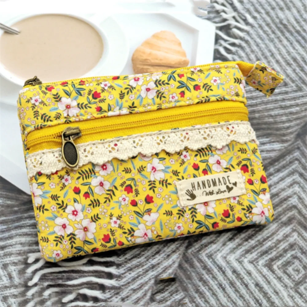 New Fashion Flower Multi-layer Cotton Fabric Coin Purse Women Card Wallet Small Change Bag Retro Canvas Female Hand Purses Pouch