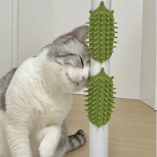 Rubber Self-Grooming Cat Scratcher - Wall & Table Leg Mountable, Flexible Bristles, Non-Electric Pet Massage, Fur Removal Tool 6