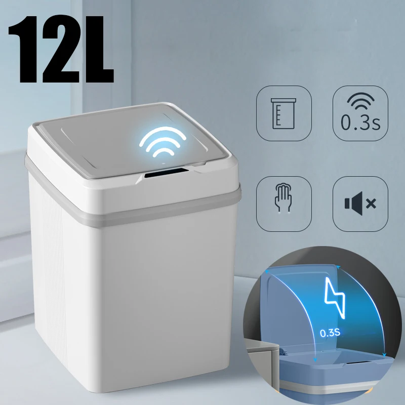 

12L Smart Induction Trash Can Automatic Intelligent Sensor Dustbin Electric Touch Trash Bin for Kitchen Bathroom Bedroom Garbage