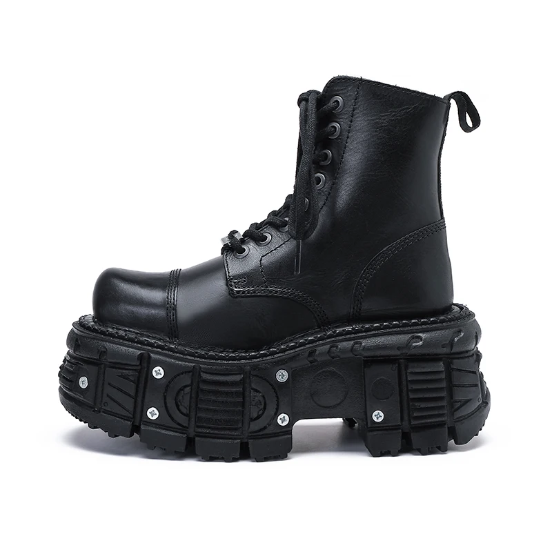 2023 All-Matching Women's Special-Interest Design Lace Up Knight Female Dark Punk Metal Muffin Platform Ankle Boots Men