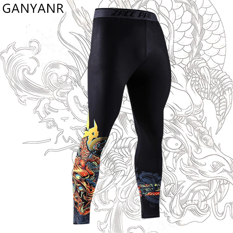 GANYANR Running Tights Men Sportswear Leggings Compression Pants Gym Fitness Basketball Trousers Football Cool Training Workout