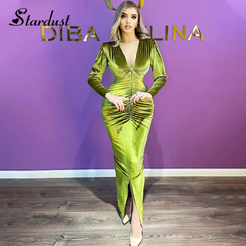 

Stardust Charming Trumpet Evening Dress Deep V-Neck Corset Velvet Pleat Saudi Arabric Vestido Fiesta Boda Invitada Drop Shipping