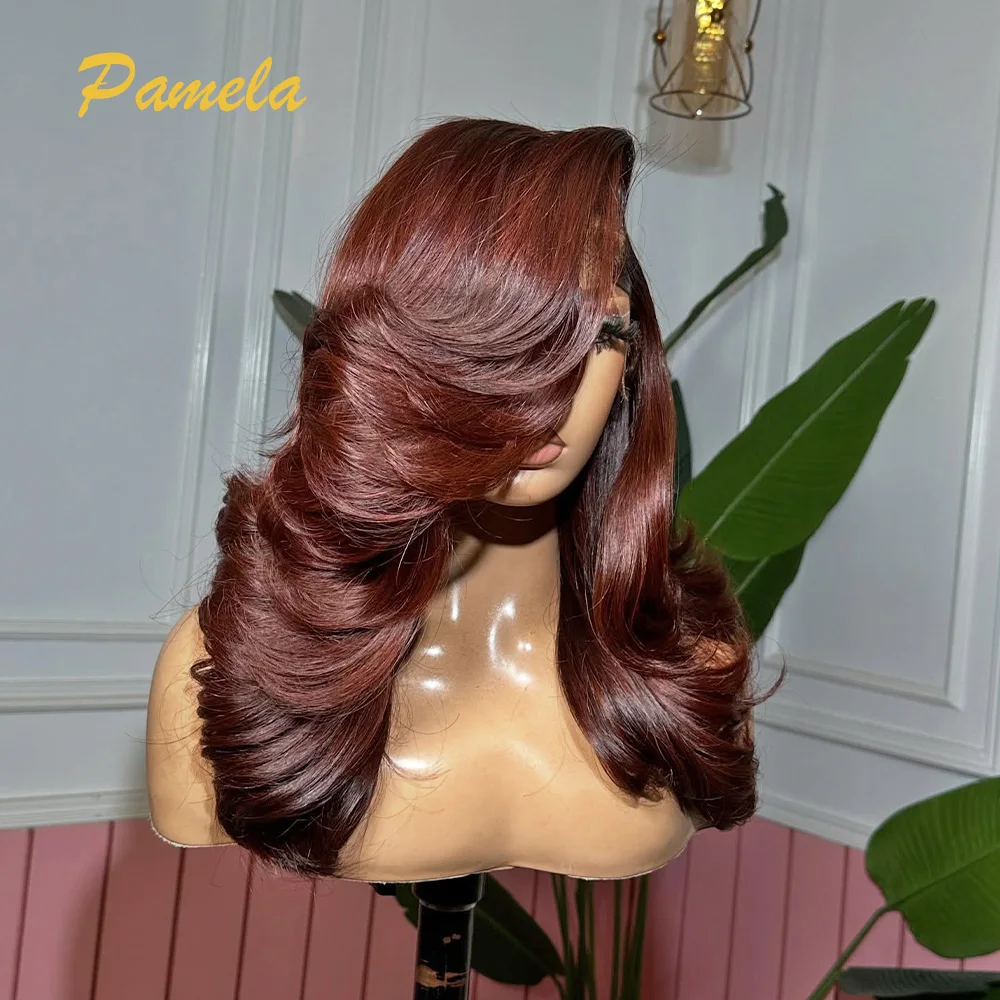 250% Density 1b Reddish Brown Color Body Wave Lace Front Wig Human Hair Wig 13x4 Transparent Lace Front Human Hair Wig For Women