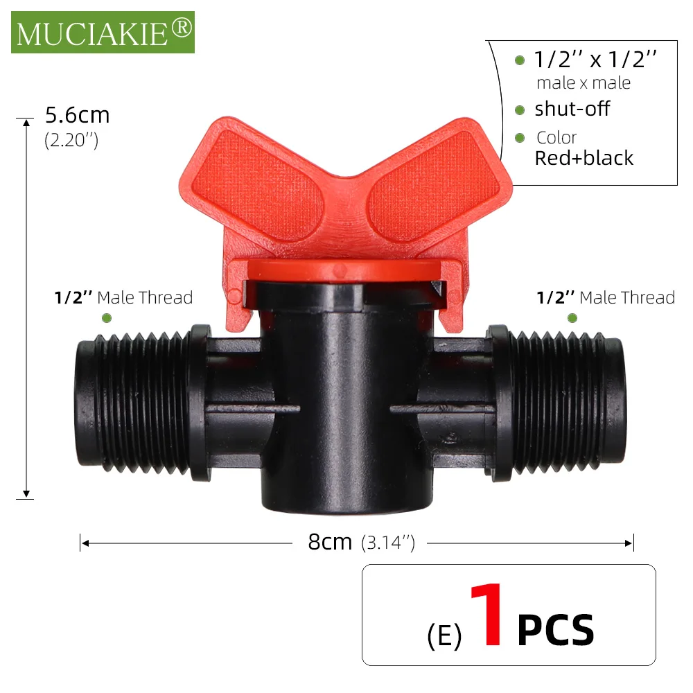 MUCIAKIE 1PC 1/2'' 3/4'' Thread Equal Reduced Watering Coupling Adapter Garden Irrigation Shut Off Valve Drip Tap Fittings Joint