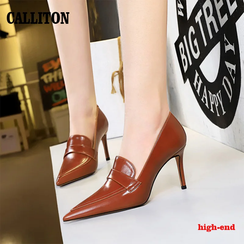 

CALLITON Womens Shoes Reaction Banquet Casual Party Fashion Deep Mouth High Heel Office Sexy Ladies Pumps Thin Shoes 2023 Spring