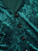 European and American fashion retro style large-sized velvet imitation button hooded dress with pleated sleeves A-line dress - Image 4