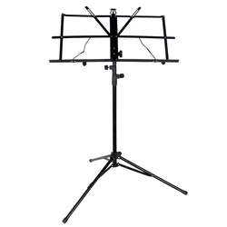Foldable Stainless Steel Desktop Music Sheet Stand with Adjustable Holder and Carry Bag (Black)