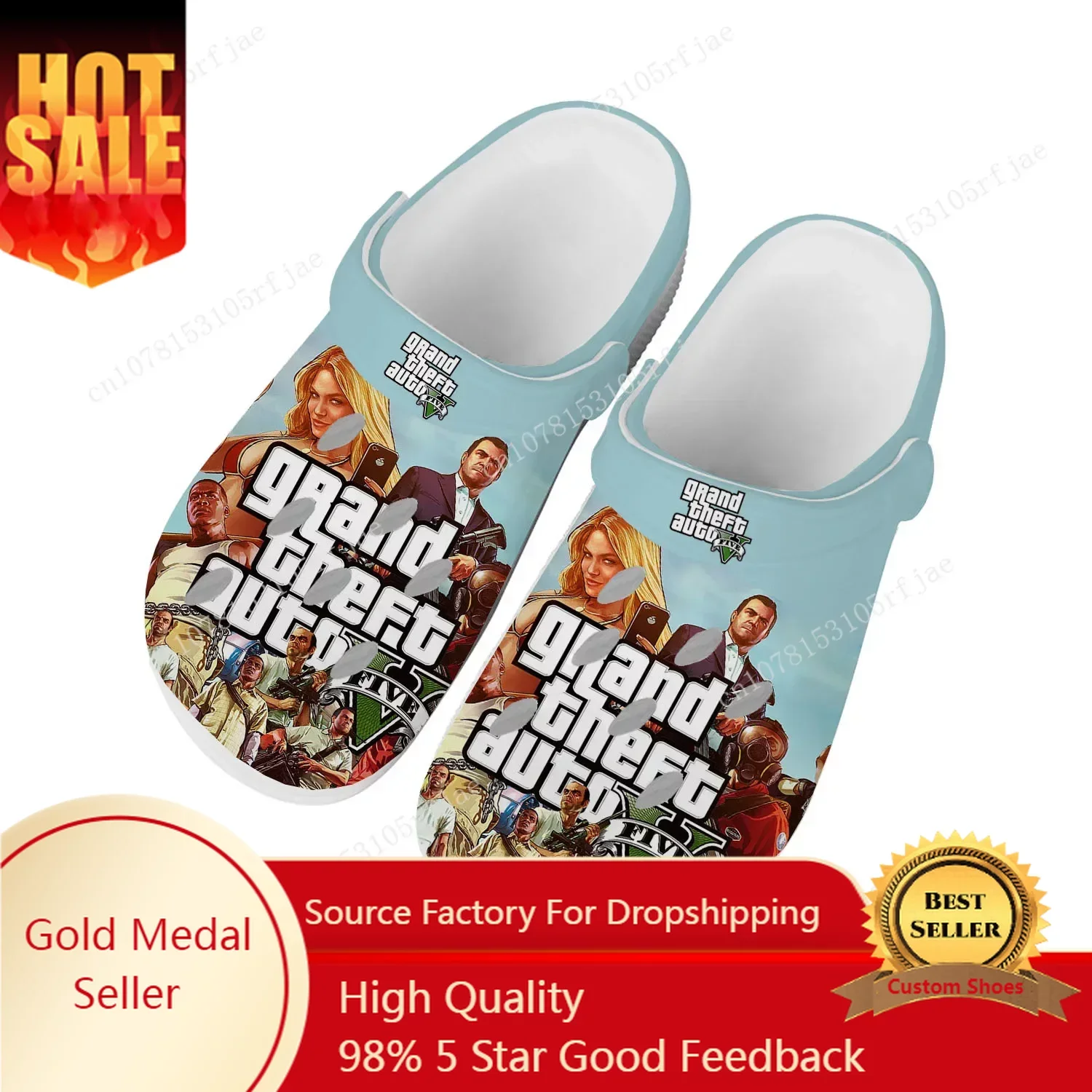 

Grand Theft Auto V 5 Home Clogs Mens Womens Teenager Custom Built Water Shoes GTA Five Game Garden Beach Hole Slippers Sandals