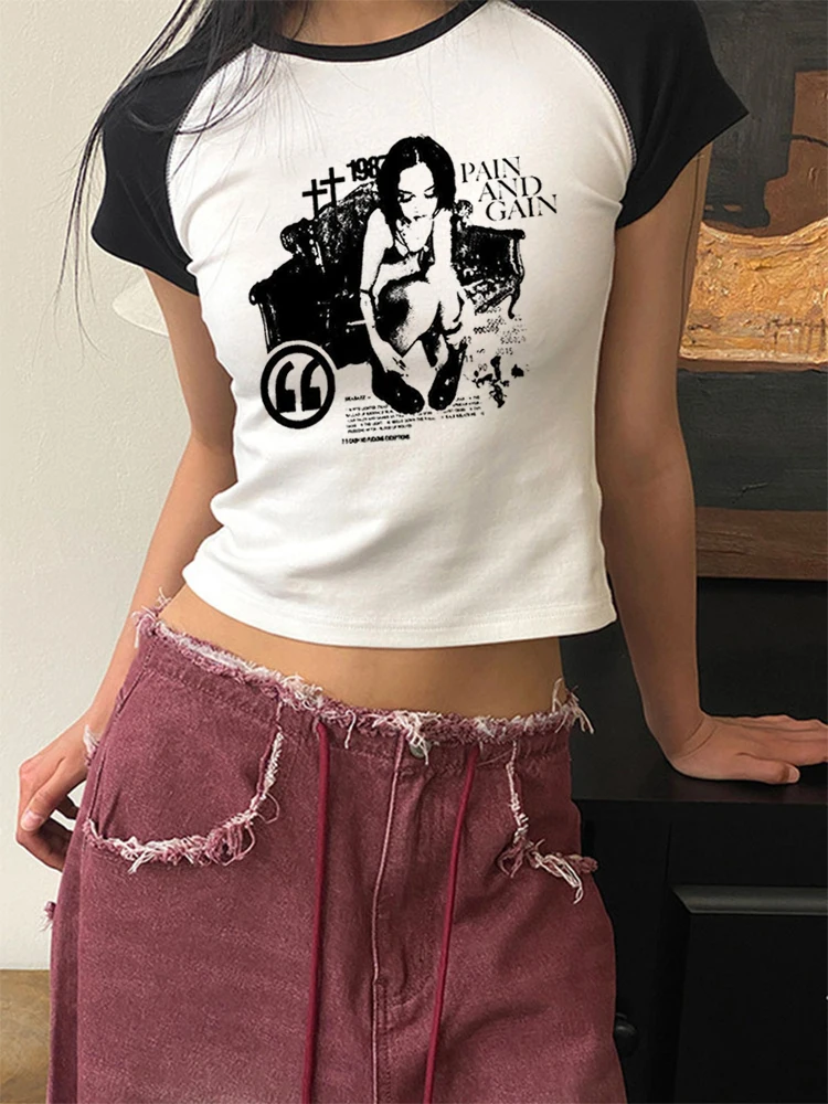 

Y2K Esthetics Graphic Pattern Print Gothic Style Star Girl Women's Tops Summer Casual Short Sleeve Tees Vintage Crop Top T-Shirt