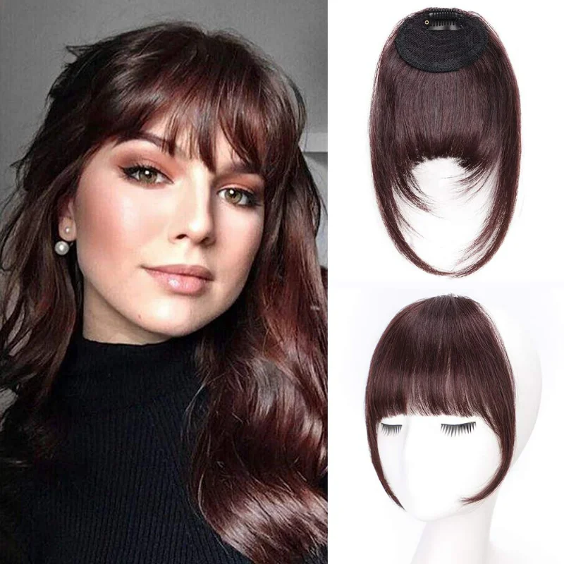 Clip On Bangs Hair Extensions Natural Black Bangs Barrette Tassel Straight Flat Bangs 5.5 Inch